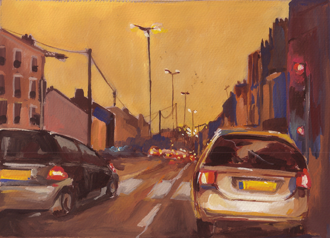 RN34, Nuit jaune RN34, Nuit jaune. Gouache sur papier, Delphine Priollaud-Stoclet