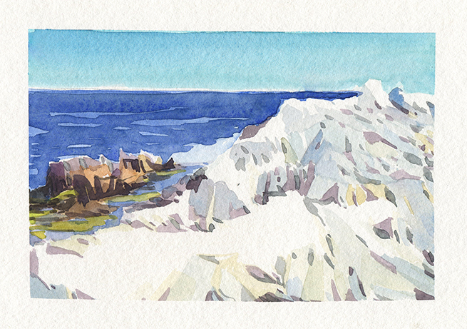 Les rochers blancs du Cap d'Antibes, Aquarelle, Delphine Priollaud-Stoclet